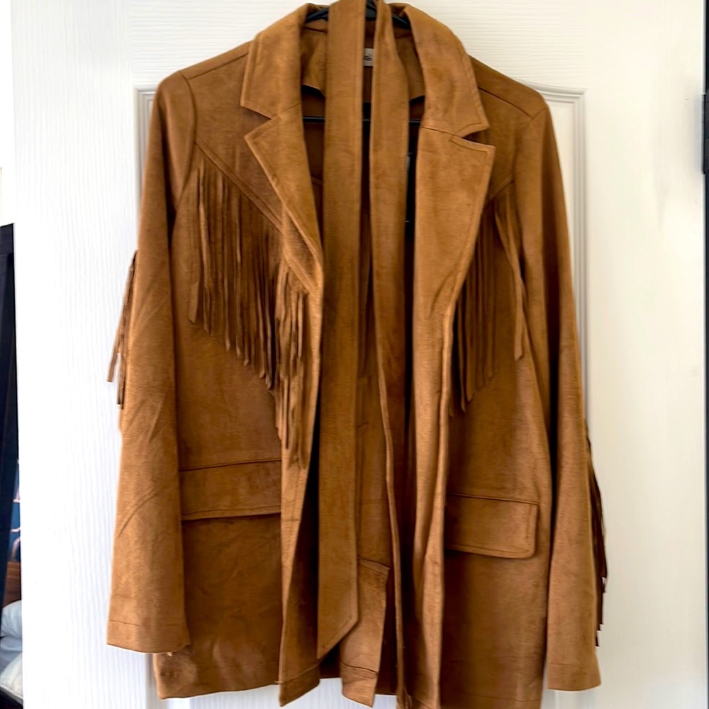 Faux suede fringe jacket